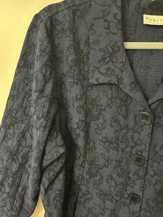 Habitat Shirt Women’s L Navy Floral Boho Lagenlook - Picture 4 of 16
